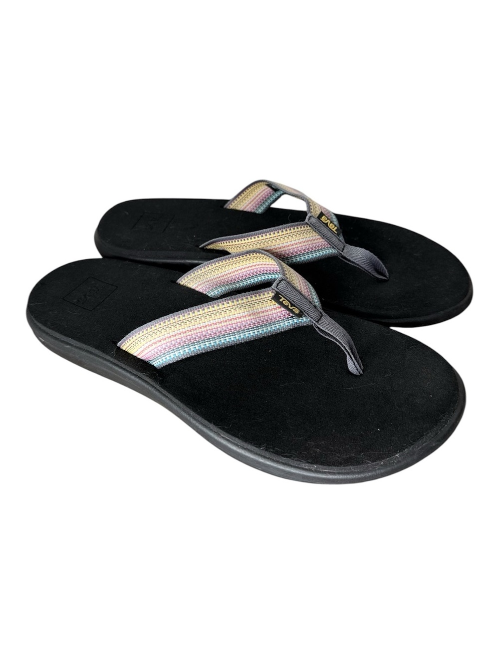 TEVA Voya Antiguous Black Multi Flip Flop Sandals Thong Size 10